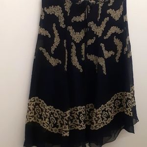 Studio M Shear Silk Black Tan Lace Print skirt Flare ? Size M